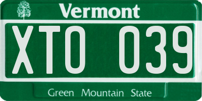VT license plate XTO039