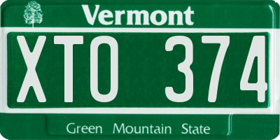 VT license plate XTO374