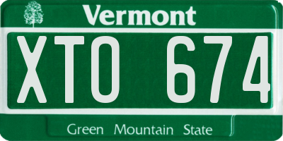 VT license plate XTO674