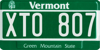 VT license plate XTO807