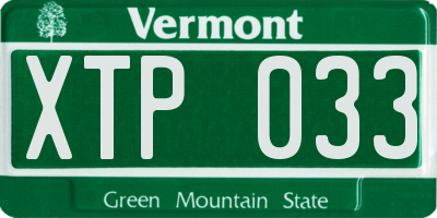 VT license plate XTP033