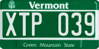 VT license plate XTP039