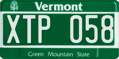 VT license plate XTP058