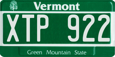 VT license plate XTP922
