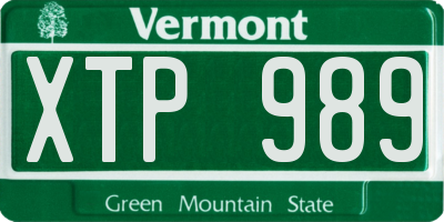 VT license plate XTP989