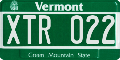 VT license plate XTR022