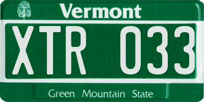 VT license plate XTR033