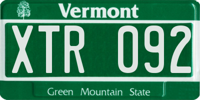 VT license plate XTR092