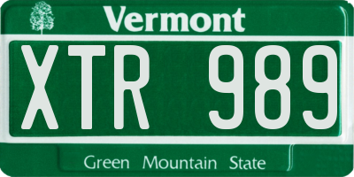 VT license plate XTR989