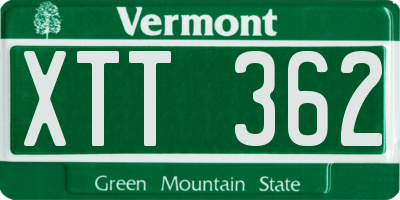 VT license plate XTT362