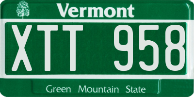VT license plate XTT958