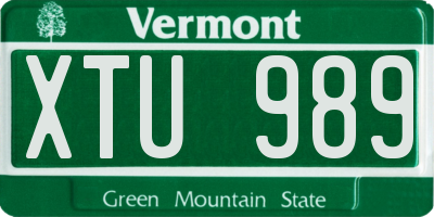 VT license plate XTU989