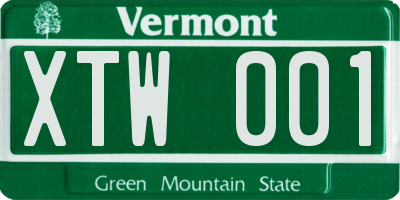 VT license plate XTW001