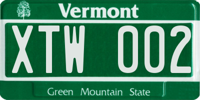 VT license plate XTW002