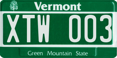 VT license plate XTW003