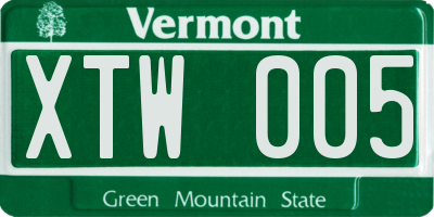 VT license plate XTW005
