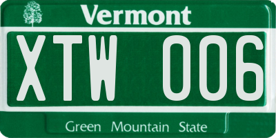 VT license plate XTW006