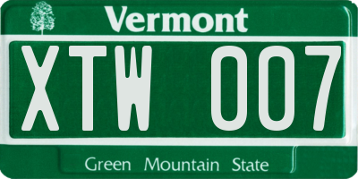VT license plate XTW007