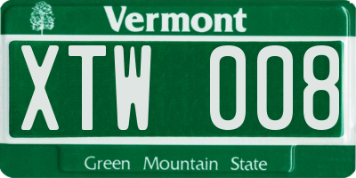 VT license plate XTW008