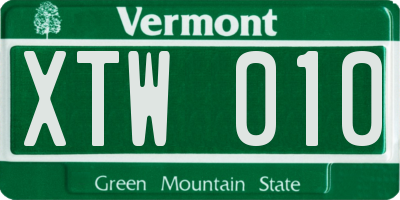 VT license plate XTW010