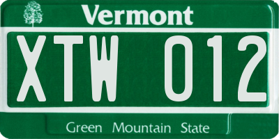VT license plate XTW012