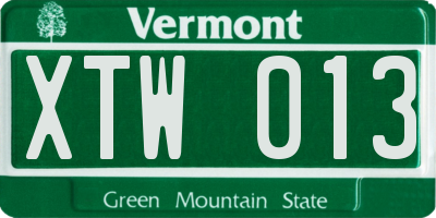 VT license plate XTW013