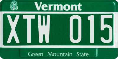 VT license plate XTW015