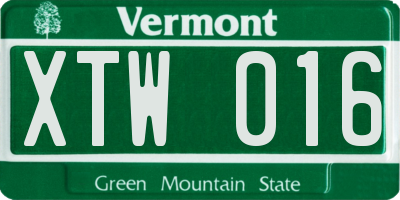 VT license plate XTW016