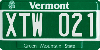 VT license plate XTW021