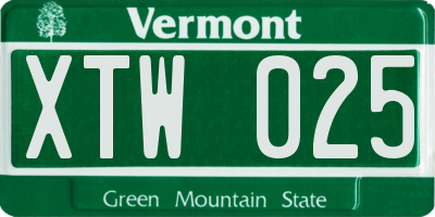 VT license plate XTW025