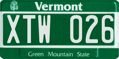 VT license plate XTW026