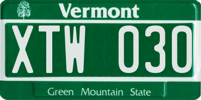 VT license plate XTW030