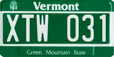 VT license plate XTW031