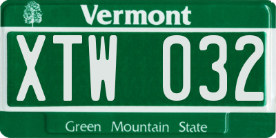 VT license plate XTW032