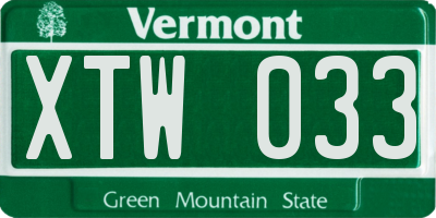 VT license plate XTW033