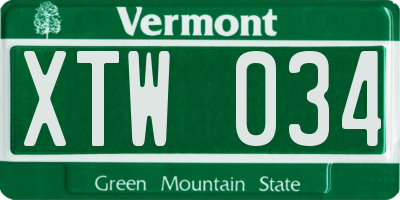 VT license plate XTW034