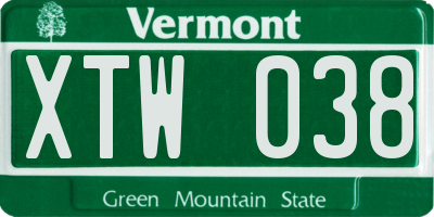VT license plate XTW038
