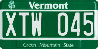VT license plate XTW045