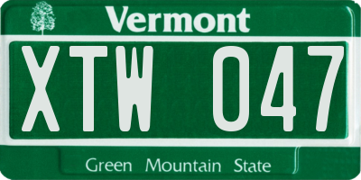 VT license plate XTW047