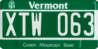 VT license plate XTW063