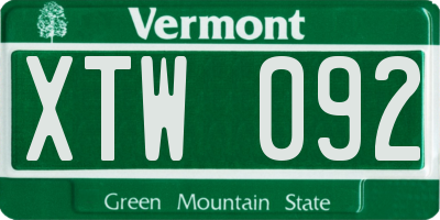 VT license plate XTW092