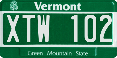 VT license plate XTW102
