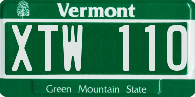 VT license plate XTW110