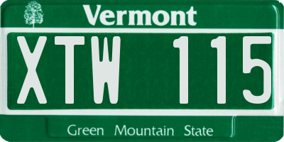 VT license plate XTW115