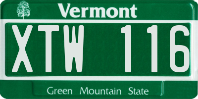 VT license plate XTW116
