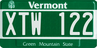 VT license plate XTW122