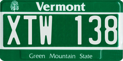 VT license plate XTW138