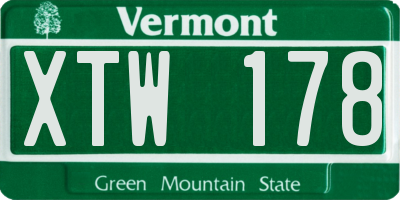 VT license plate XTW178