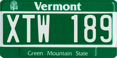 VT license plate XTW189