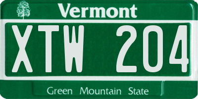 VT license plate XTW204